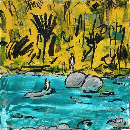 Christian Nicolson nz contemporary landscape art, The Swimming Hole, Acrylic on canvas